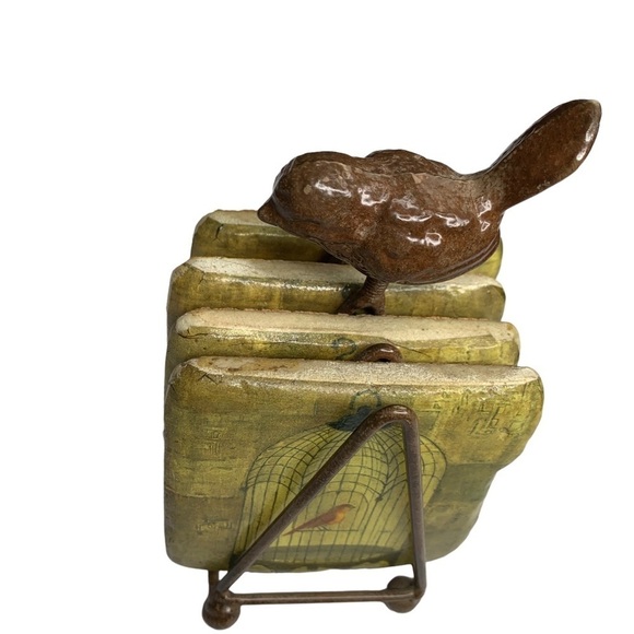 Albeua Stoneware Bird Rectangle Drink Coasters with Iron Works Stand “Holder” - Picture 4 of 14